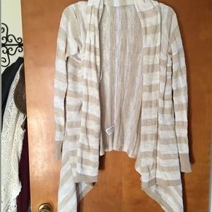 Mudd Cream And tan stripe waterfall cardigan